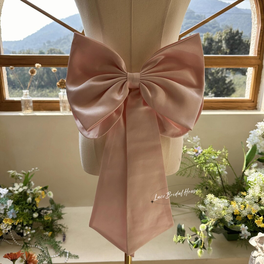 Large Satin Bow. Detachable Pink Ribbon Bow. Removable Bridal Bow. Handmade Wedding Bow. Customiz... | Etsy (US)