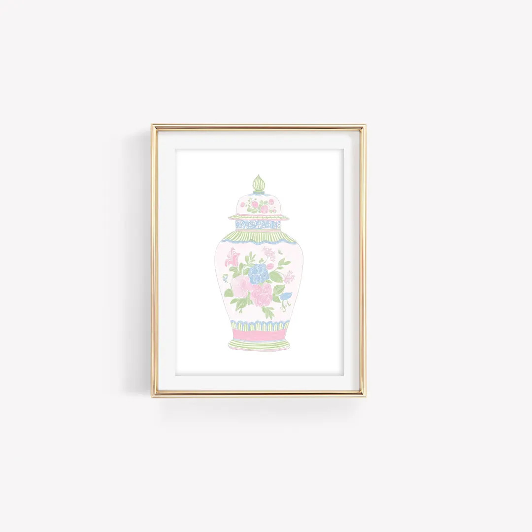 Chinoiserie Ginger Jar Art Print, Watercolor Floral Chinoiserie Vase Print, Pink Grandmillennial ... | Etsy (US)