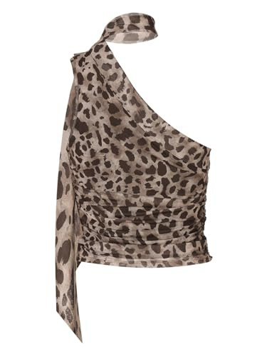RoseSeek Women's Leopard Asymmetrical Halter Tops Sleeveless Slim Fit Summer Going Out Y2K Crop T... | Amazon (US)