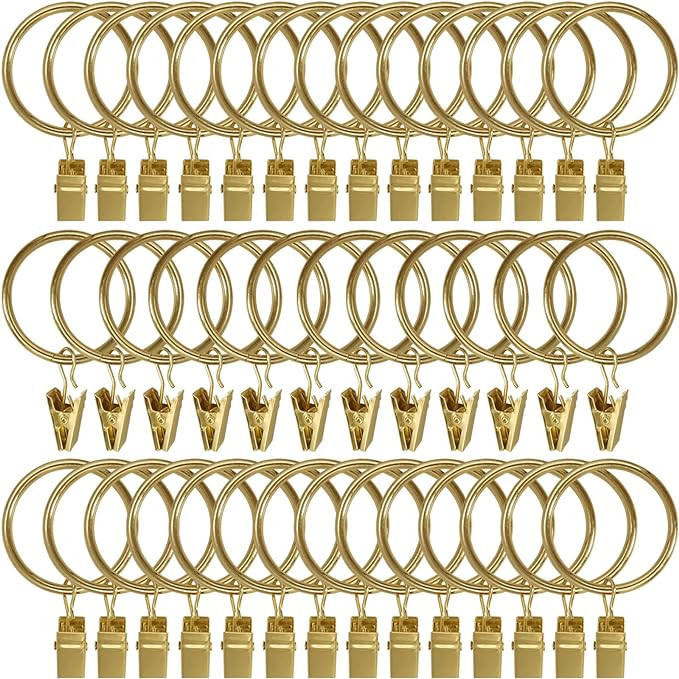 40 Pack Metal Curtain Rings with Clips, Drapery Clips Hooks, Decorative Curtain Rod Clips 1.5 in ... | Amazon (US)