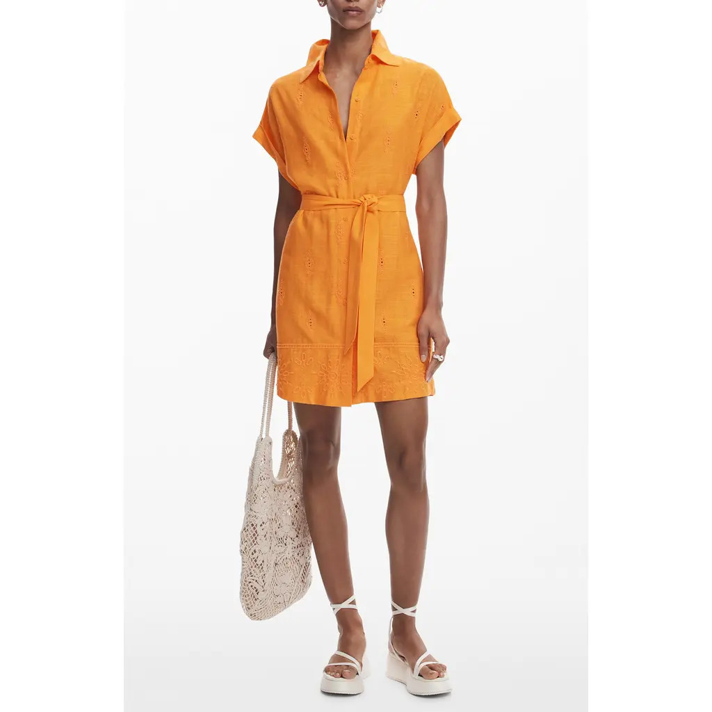Desigual Short Sleeve Mini Shirtdress in Orange at Nordstrom, Size X-Small | Nordstrom