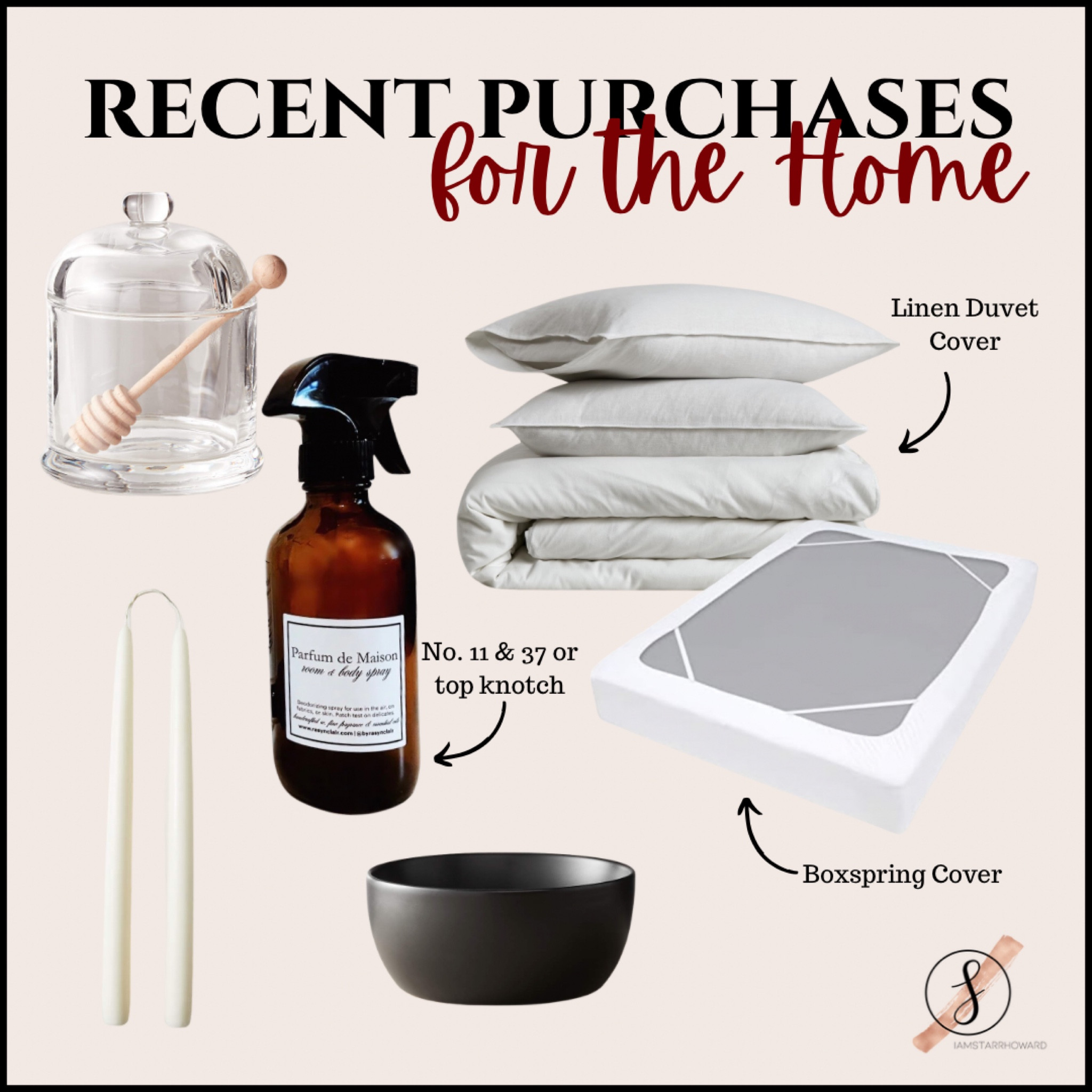 My recent home purchases. 
Room spray was purchased from a small business 

#LTKhome