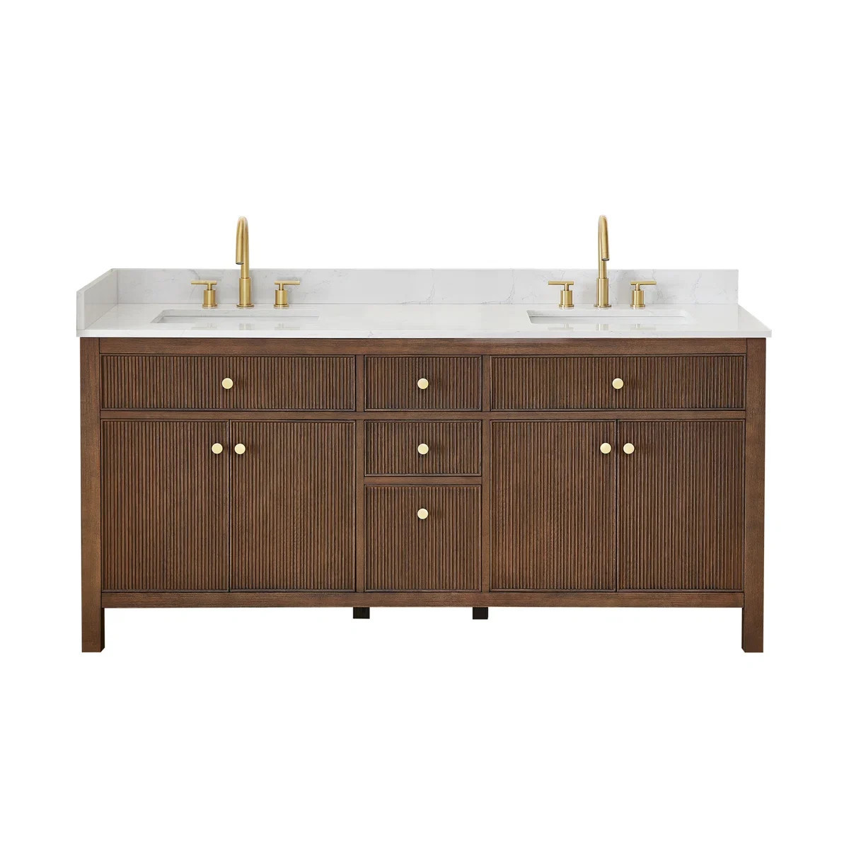 Birch Lane™ Lala 72" Double Bathroom Vanity with Grain White Engineered Stone Countertop withou... | Birch Lane
