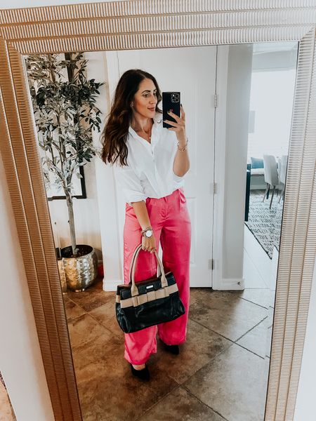 Valentine’s Day work outfit 💕💓💕 // pink satin trouser pants (size small) white blouse (size small) // office outfit idea with wide leg pants 💓

#LTKsalealert #LTKworkwear #LTKunder50