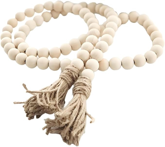 Sivya 58in Farmhouse Beads Wood Bead Garland with Tassels (Natural Wood, 58in/1Pcs) | Amazon (US)