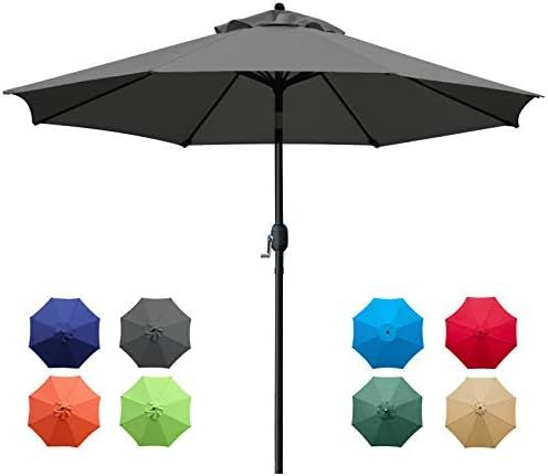 Sunnyglade 9Ft Patio Umbrella Outdoor Table Umbrella with 8 Sturdy Ribs (Dark Gray) | Amazon (US)