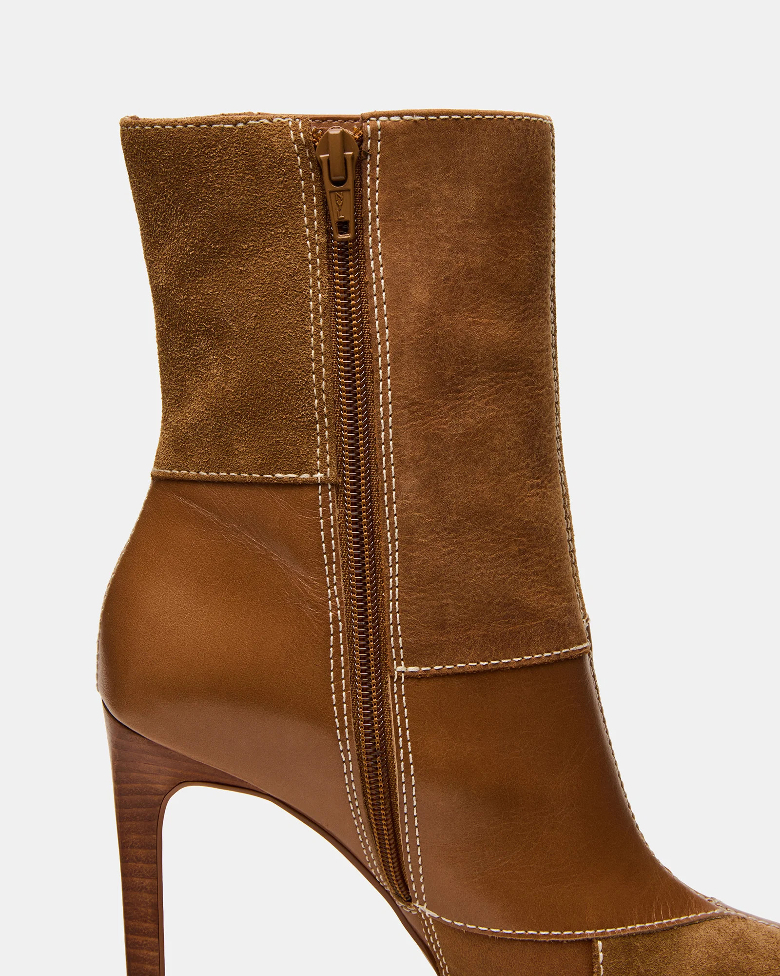 TRIAL Vintage Tan Patchwork Pointed-Toe Stiletto Women's Ankle Boot | Steve Madden (US)