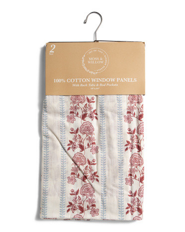 2Pc Floral Stripe Cottage Window Panels, Cotton | TJ Maxx
