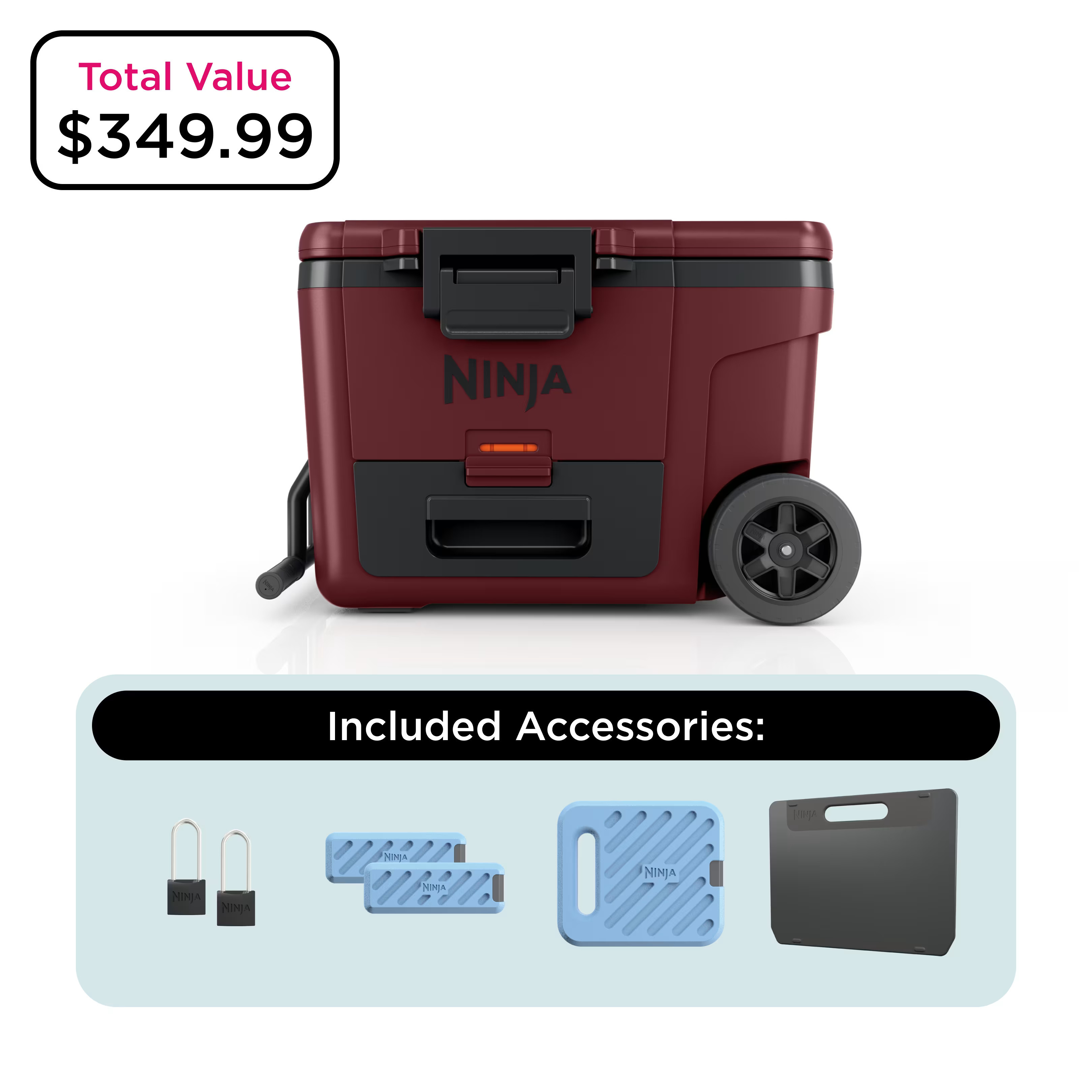 Ninja FrostVault™ 45qt Wheeled Cooler with Dry Zone Mega Bundle (Canyon Red) | FB245MRMB | Ninja Kitchen