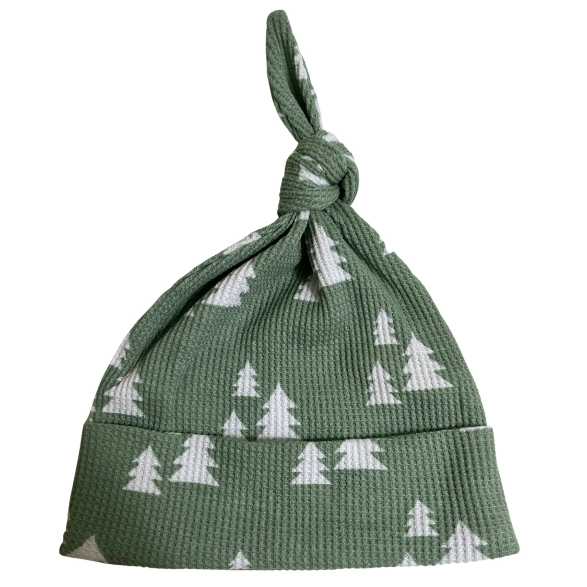 Organic Waffle Knot Beanie, Alpine Trees | SpearmintLOVE