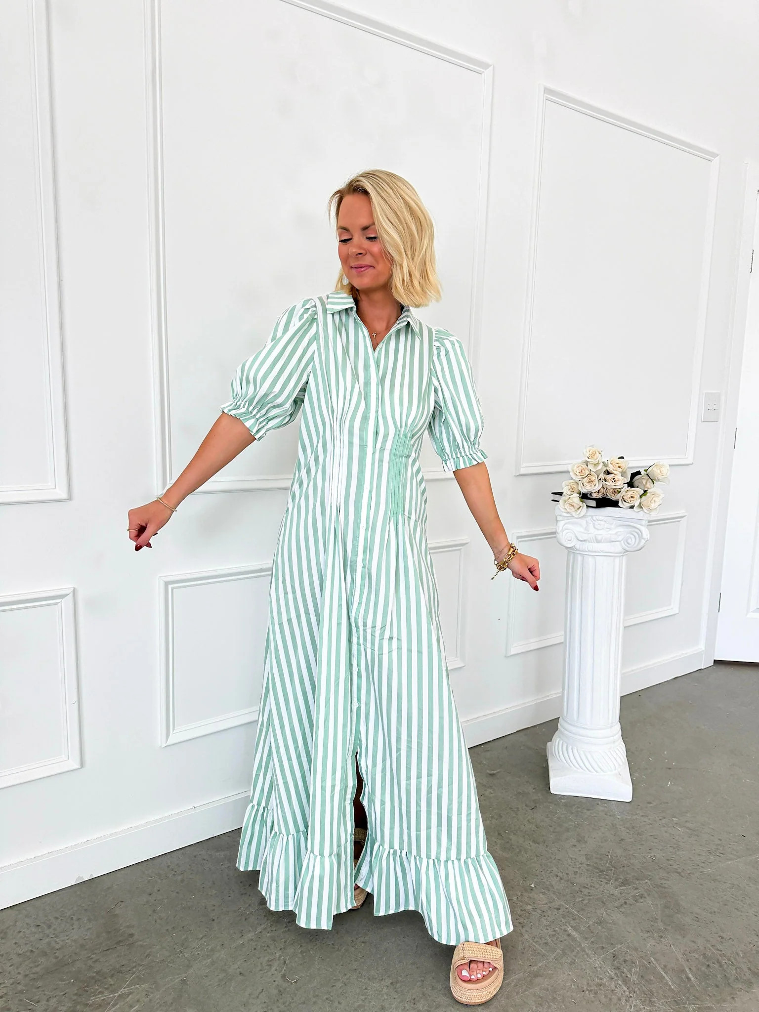 Gleeful & Green Striped Maxi Dress | Flourish in Frills