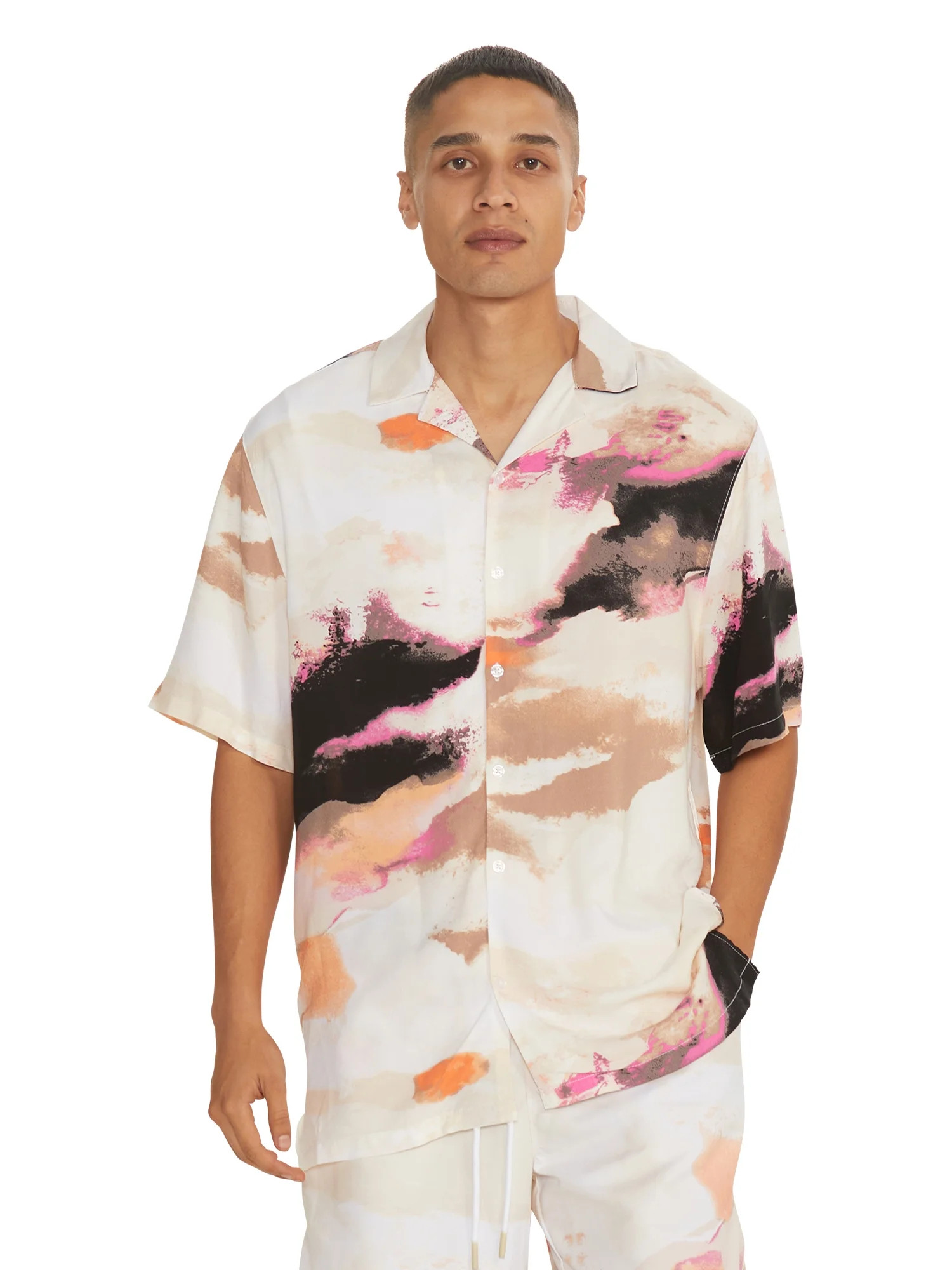 No Boundaries Men's Print Button Up Shirt with Short Sleeves, Sizes XS-3XL | Walmart (US)
