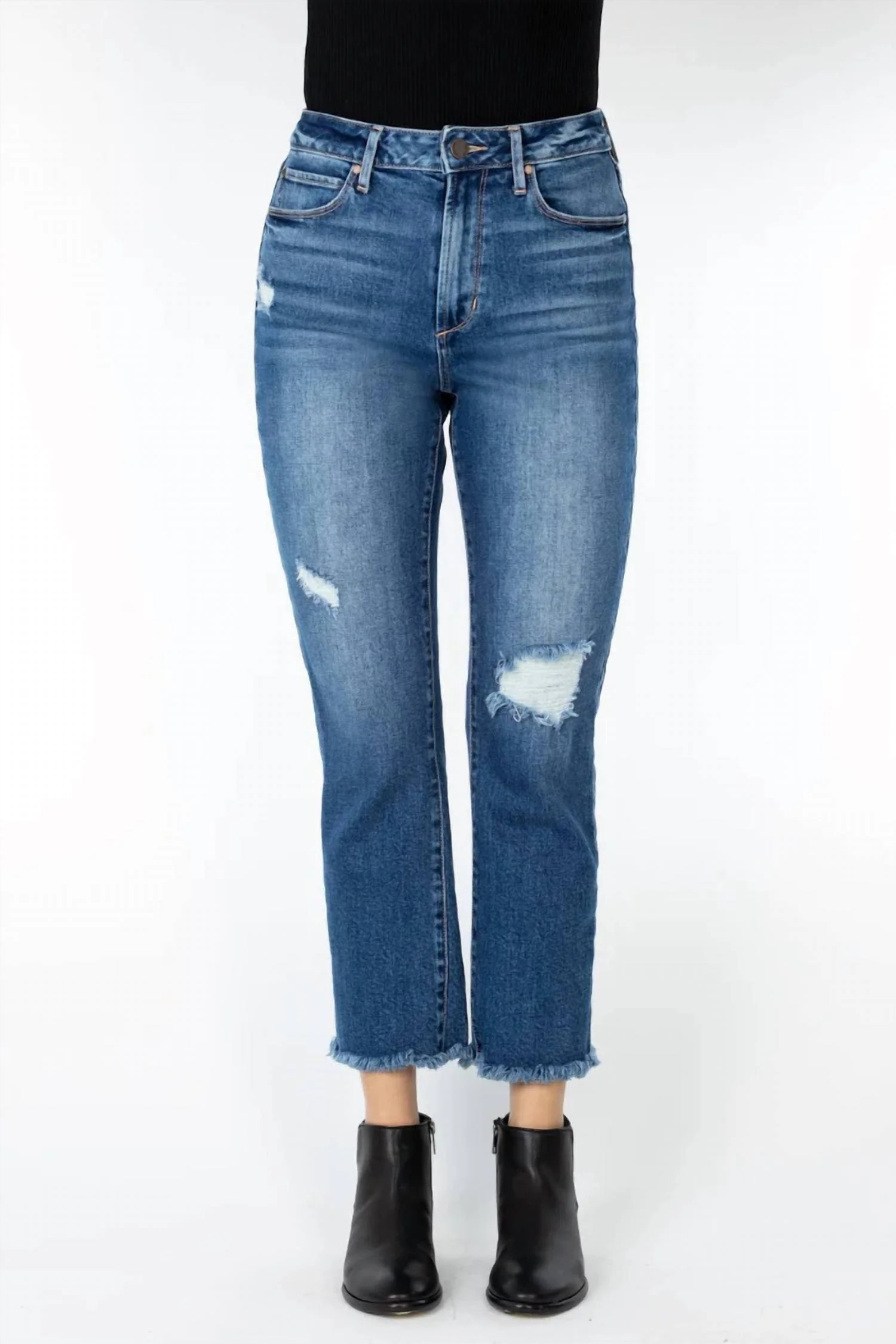 Cropped Straight Leg Jeans In Blue | Shop Simon