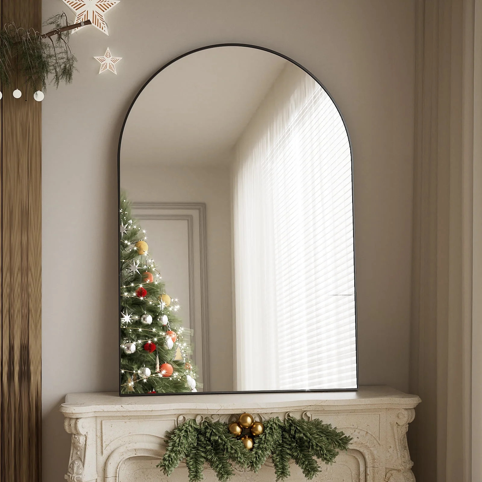 BEAUTYPEAK 24"x 36" Bathroom Mirror Wall Vanity Arched Mirror, Black | Walmart (US)