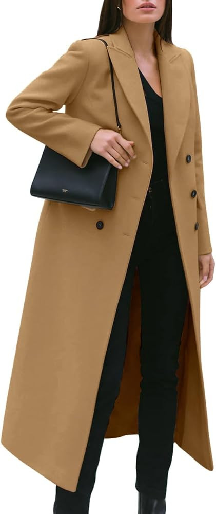 IDEALSANXUN Womens Long Wool Coats Fall Winter Notch Lapel Double Breasted Trench Coat Wool Jacke... | Amazon (US)