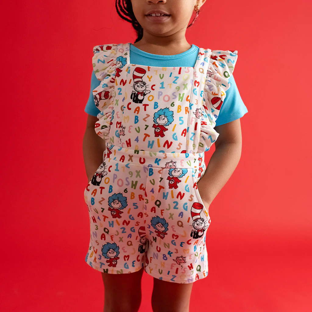 Cat in the Hat White Toddler Short Overalls | Dr. Seuss Good Fun | Posh Peanut