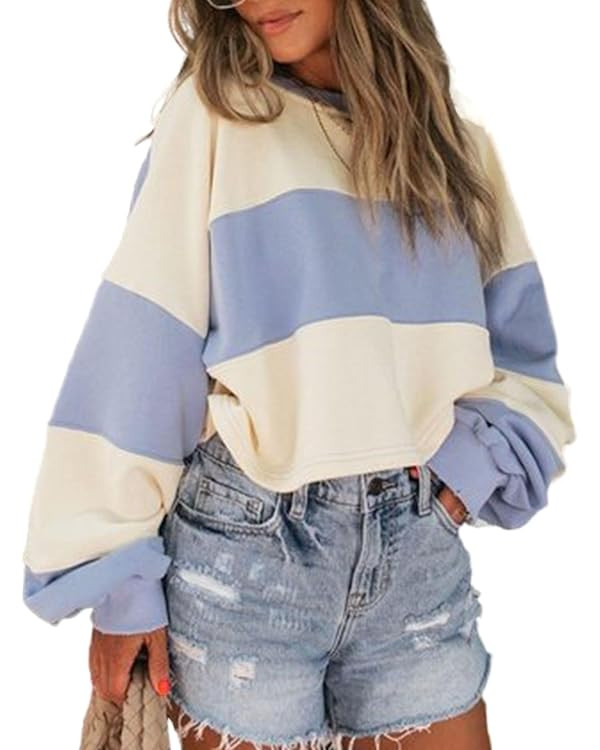 Remidoo Women's Casual Cropped Sweatshirt Long Sleeve Crop Top Crewneck Pullover Shirt | Amazon (US)