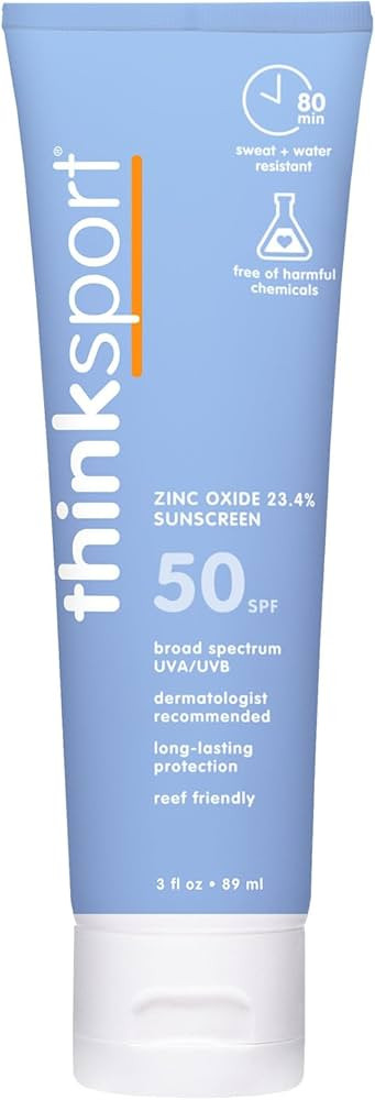 Thinksport SPF 50+ Mineral Sunscreen, 3 Oz, Safe, Natural Sunblock for Sports & Active Use, Water... | Amazon (US)