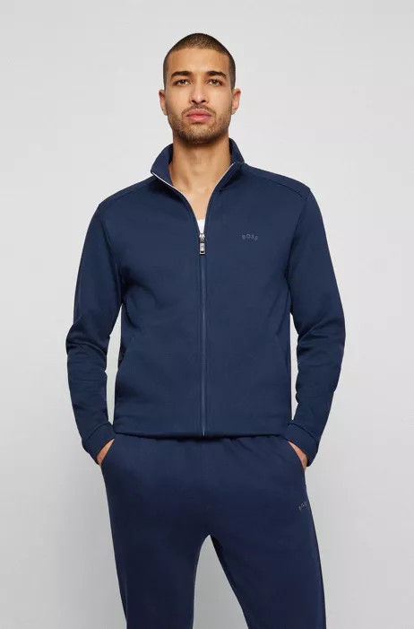 Zip-up sweatshirt in organic cotton with curved logo | Hugo Boss (US)