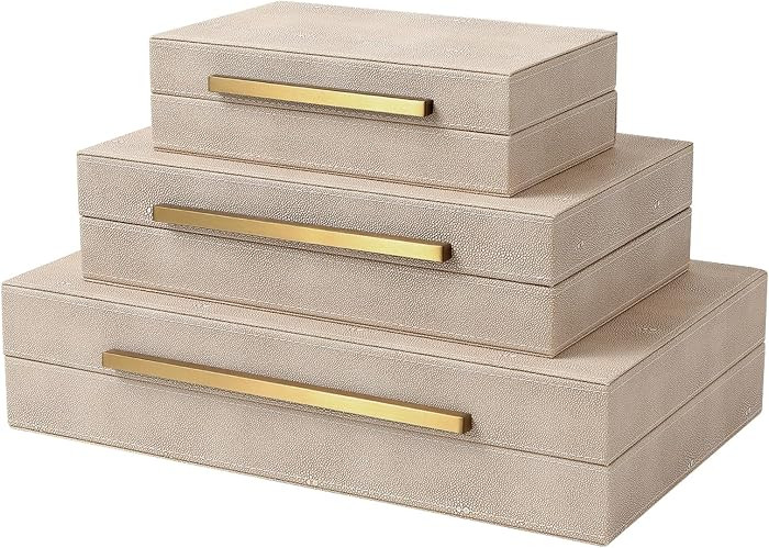 Decorative Boxes, shagreen box, Set of 3 Decorative Storage Boxes with Lids, Faux Shagreen Nestin... | Amazon (US)