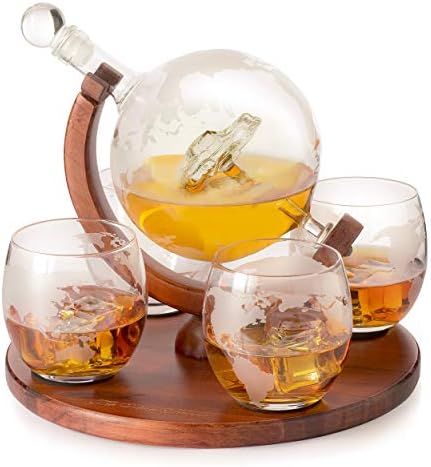 Etched World Decanter Car Whiskey Globe With 4 World Map Glasses - The Wine Savant Whiskey Gift S... | Amazon (US)