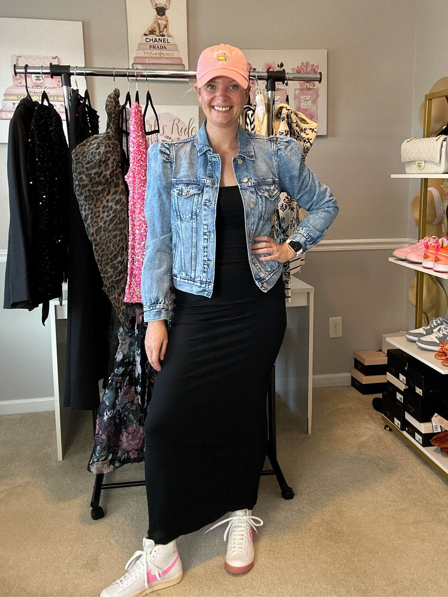 Long sleeve black maxi dress TTS M
Puff sleeve denim jacket TTS
Nike pink blazers size 7 YO (size 9 women’s)

Casual outfit, weekend outfitt

#LTKmidsize #LTKtravel #LTKstyletip