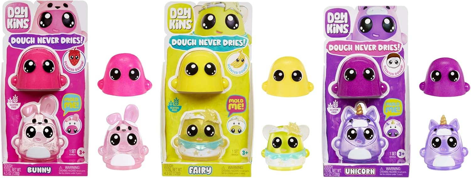 DohKins 3 Pack Characters, Unicorn, Bunny, Fairy - Dough Never Dries, Ages 2+ | Amazon (US)