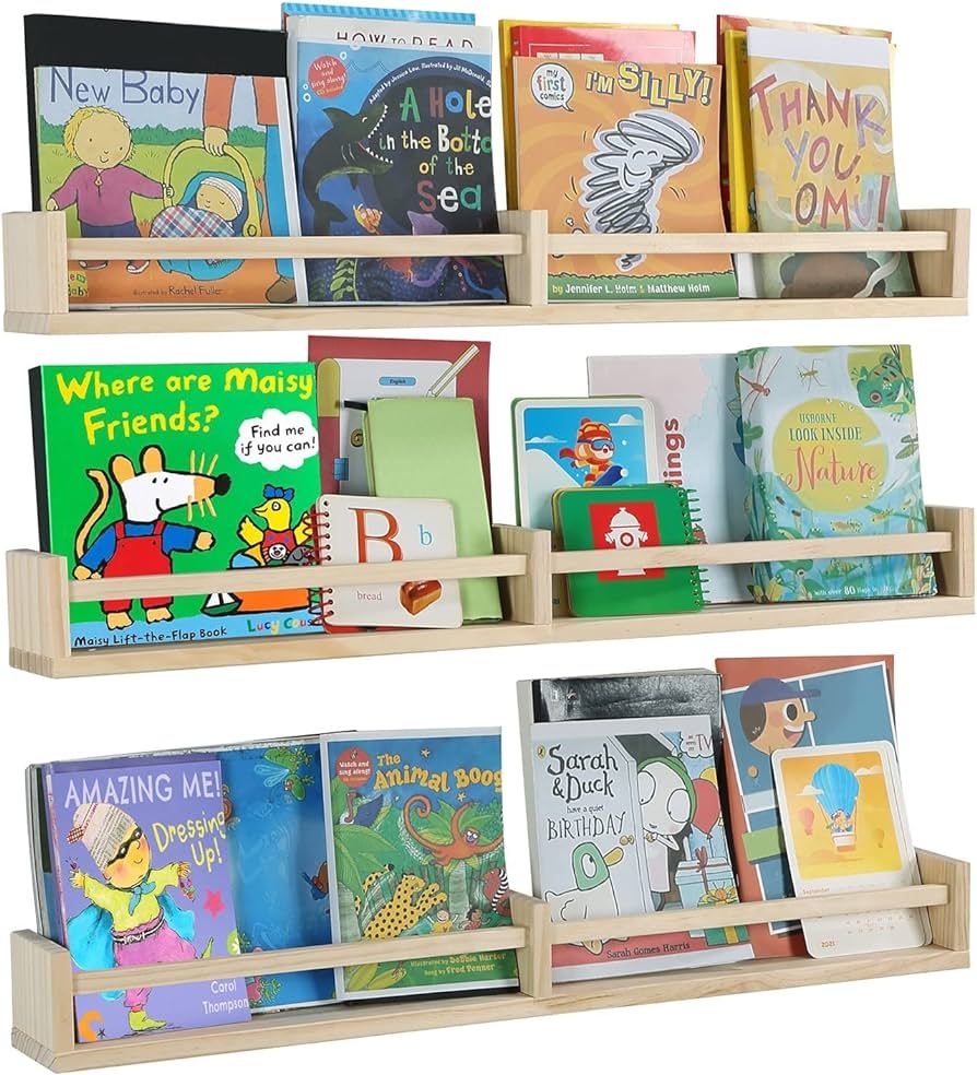 Austin yan Nursery Bookshelves Wall Mounted，32inch，Set of 3, Wood Floating Wall Bookshelf for... | Amazon (US)