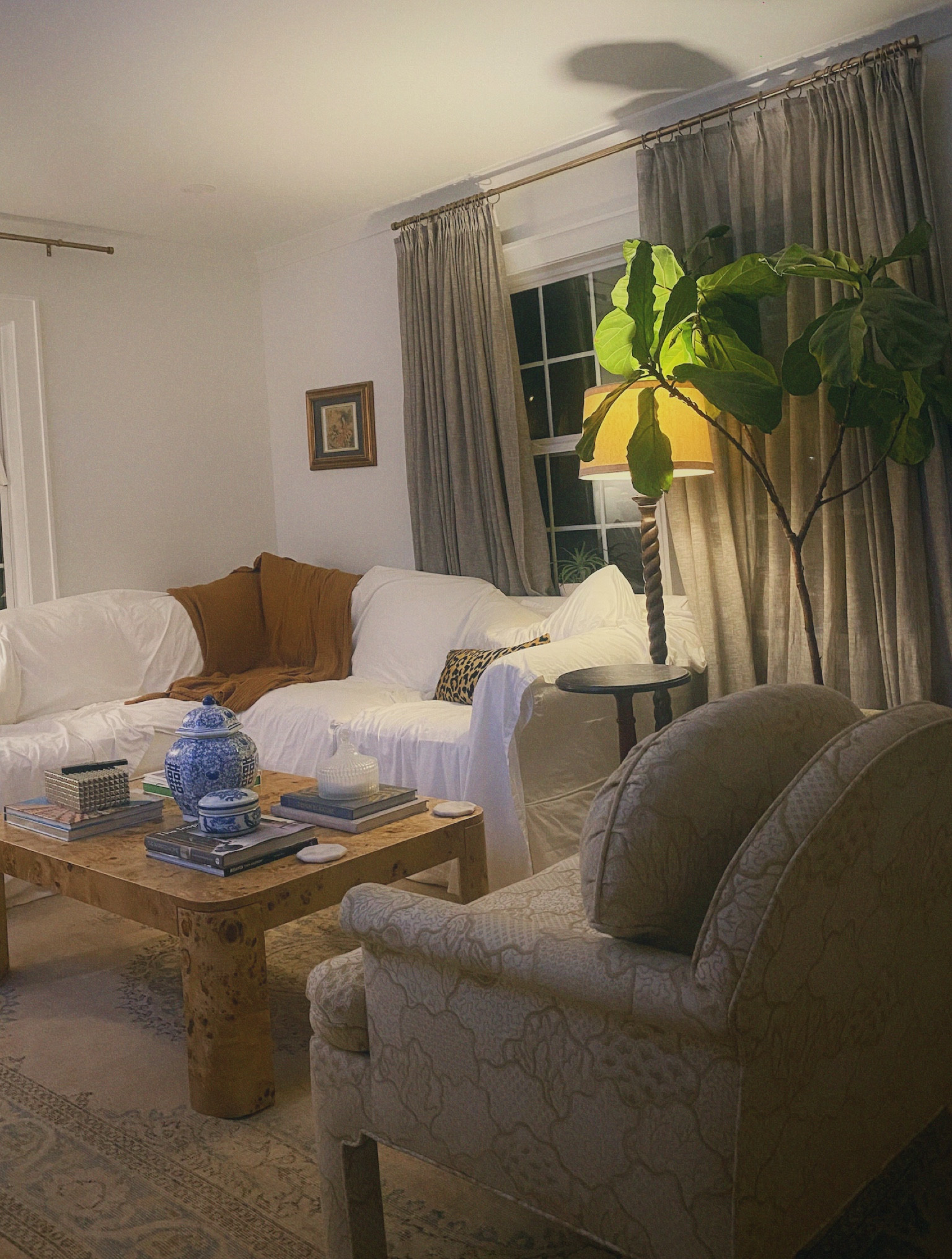 Custom Amazon window treatments and burlwood coffee table 

#LTKstyletip #LTKFind #LTKhome