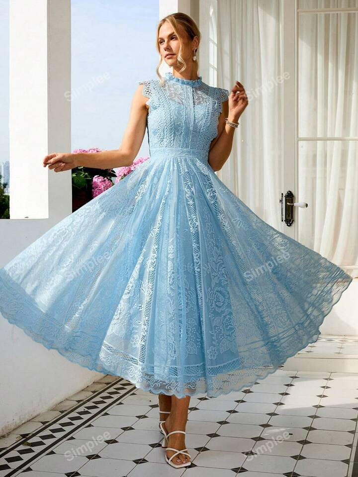 Simplee Women's Elegant Vintage Lace A-Line Dress, Perfect For Parties, Weddings, Summer | SHEIN