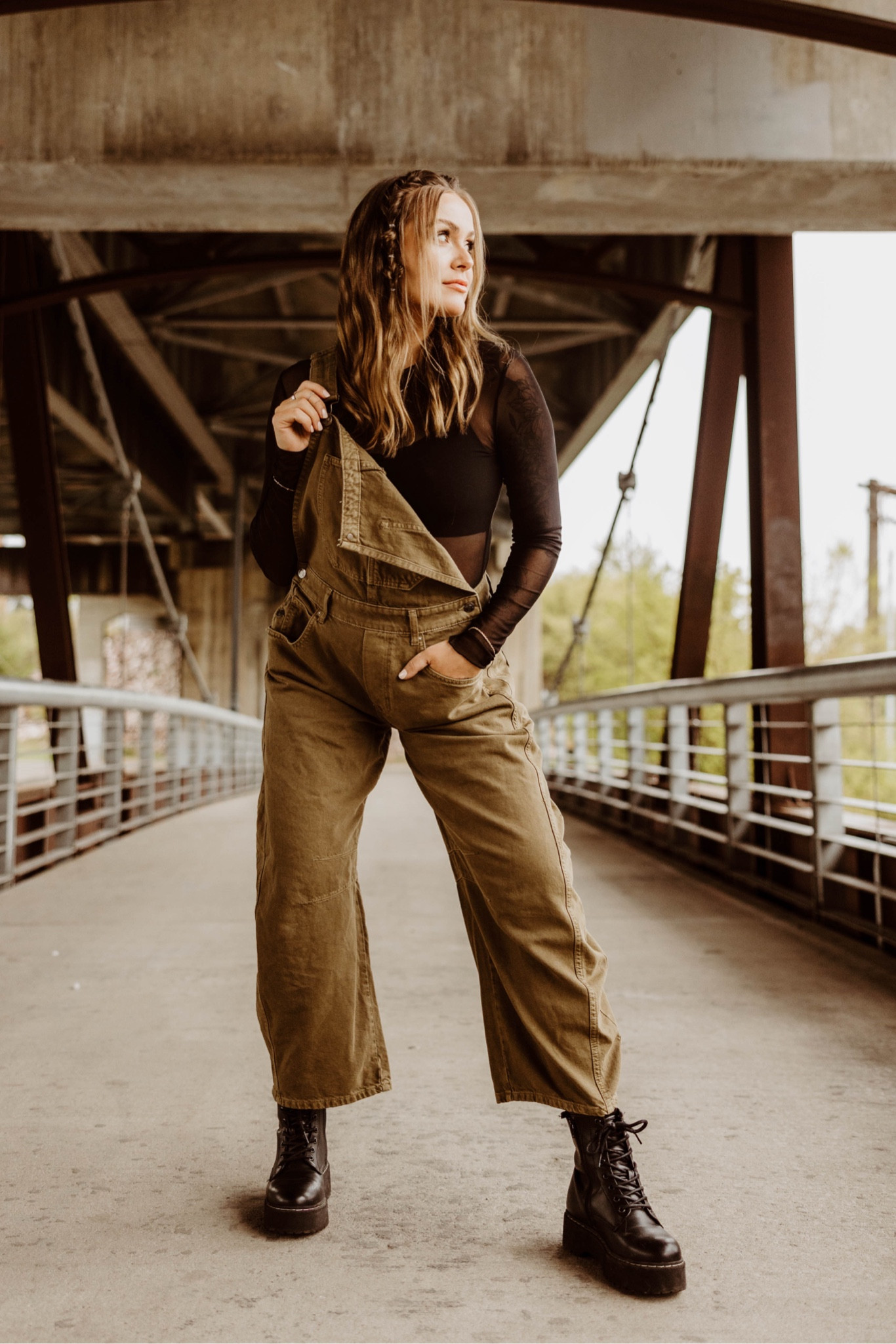 Size M in sheer top 
Size M in overalls
Size L in sports bra 

#LTKBeauty #LTKStyleTip