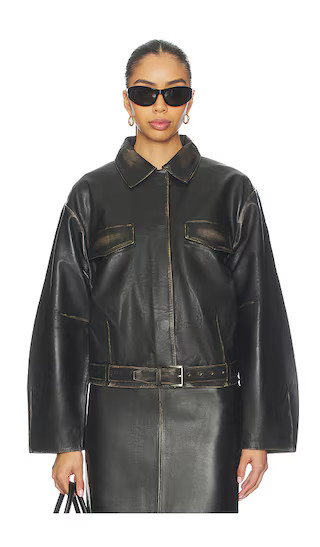 Brushed Leather Belted Jacket in Black | Revolve Clothing (Global)