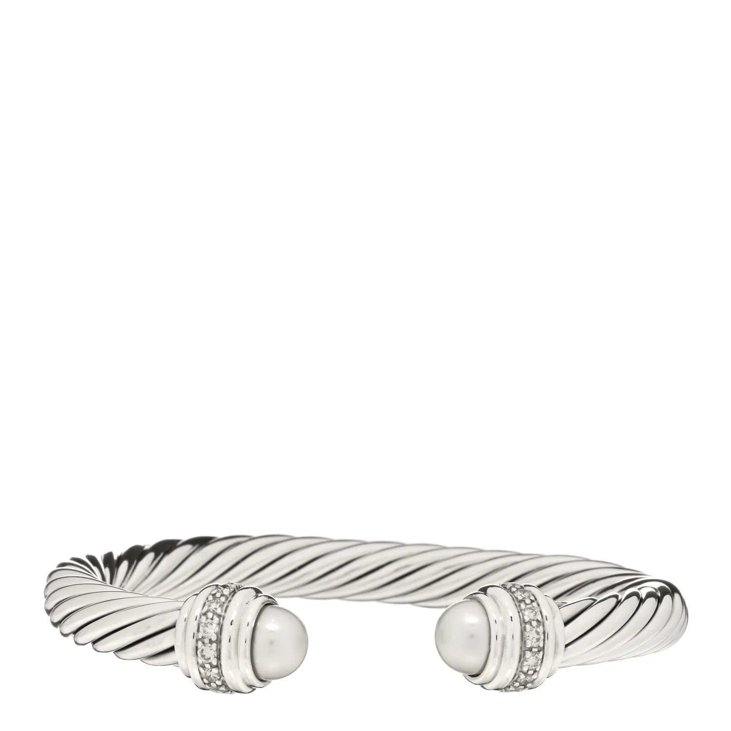 DAVID YURMAN Sterling Silver Diamond Pearl 7mm Cable Classics Bracelet | FASHIONPHILE (US)