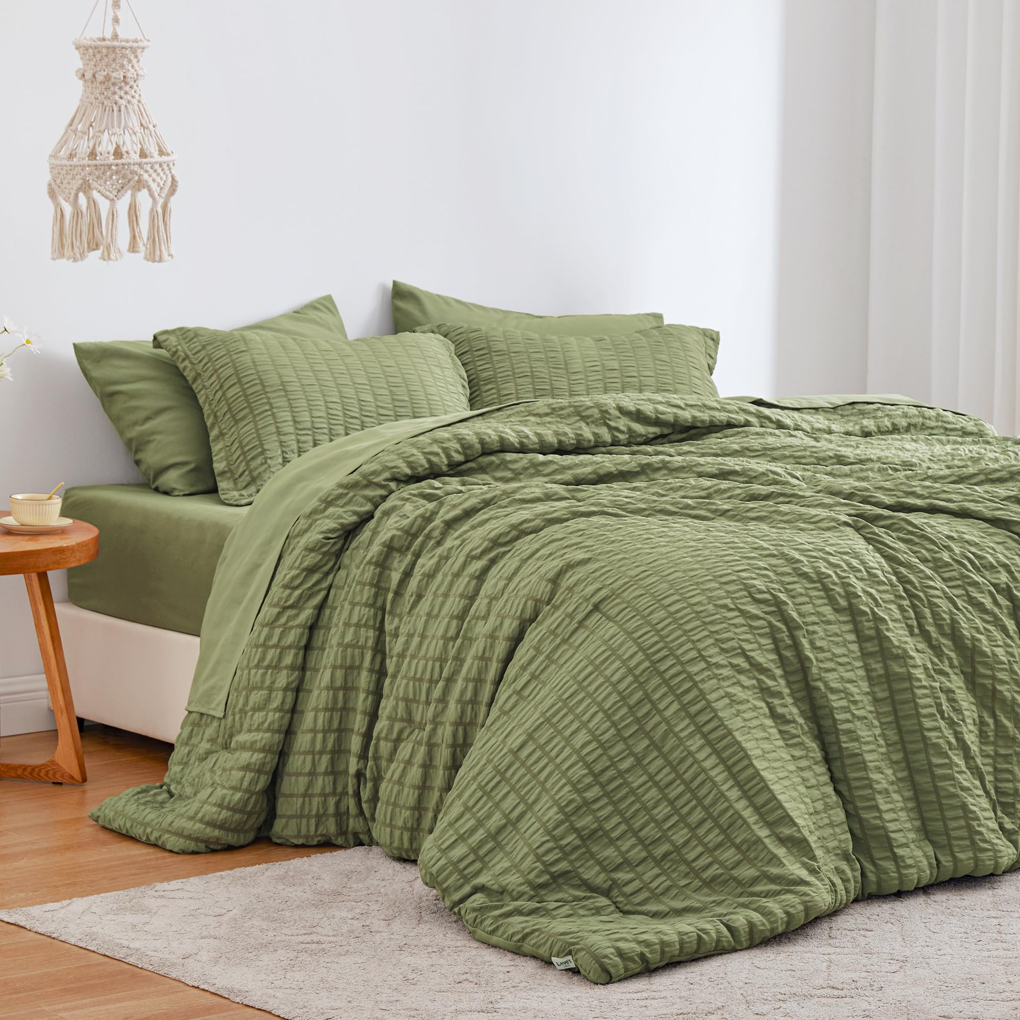 Love's cabin Seersucker Sage Green King Size Comforter Set 7 Pieces, All Season Bedding Set, King... | Amazon (US)