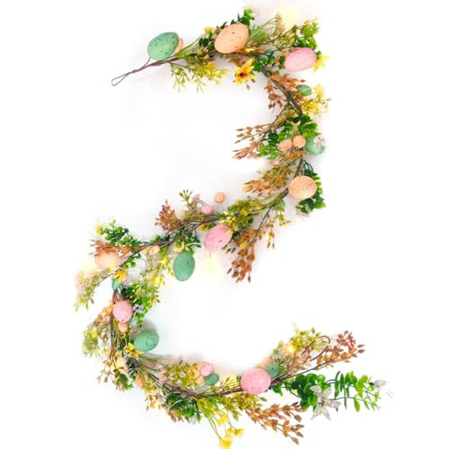 Tirdkid 6ft Lighted Easter Garland Festive Easter Decorations for Home & Outdoor, Spring Garland with Warm LED Lights for Mantle, Door, Fireplace, Table Centerpieces & Holiday Party | Amazon (US)