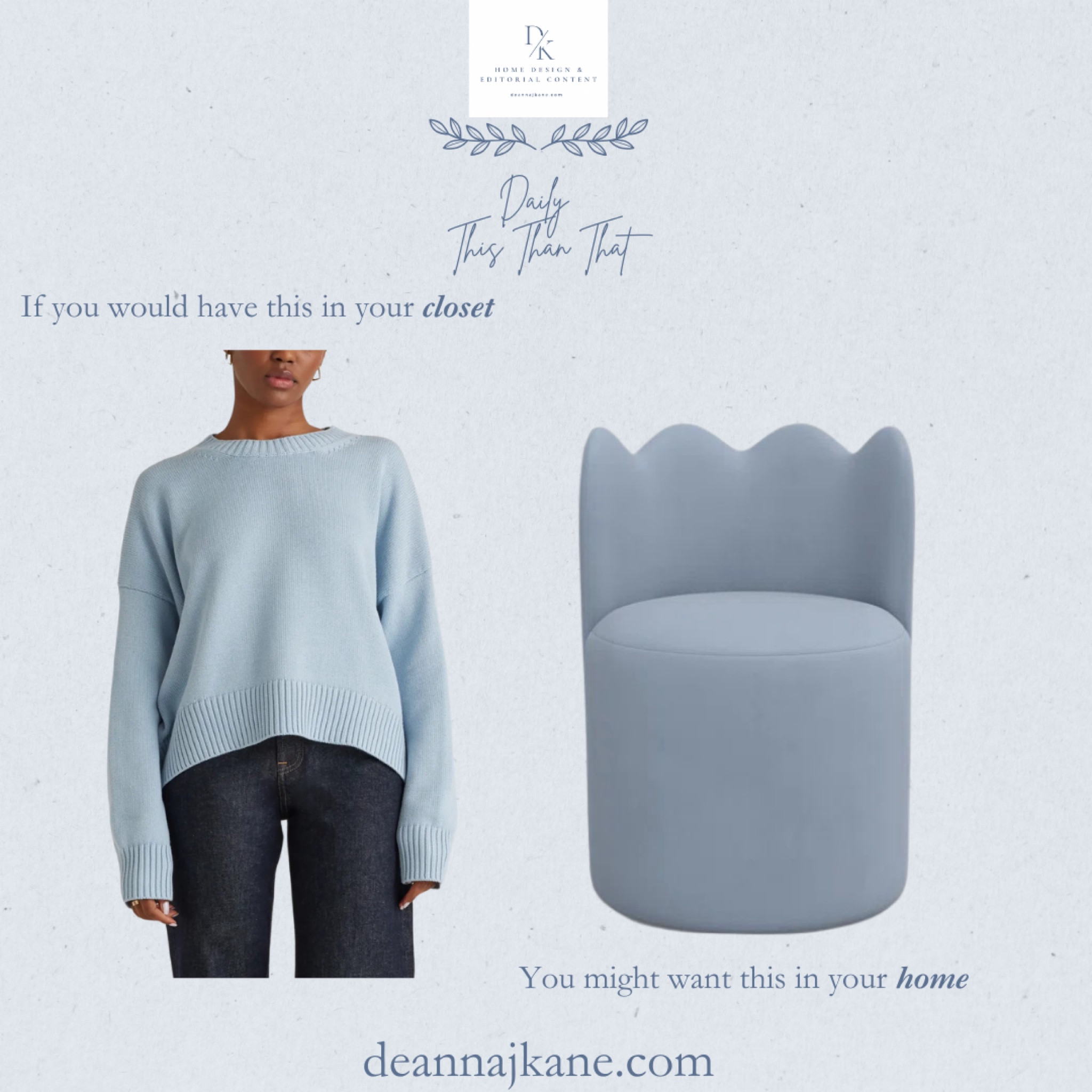 If you would wear this light blue crewneck cotton sweater, you might want this scalloped dining chair in your home  

#LTKSeasonal #LTKHome