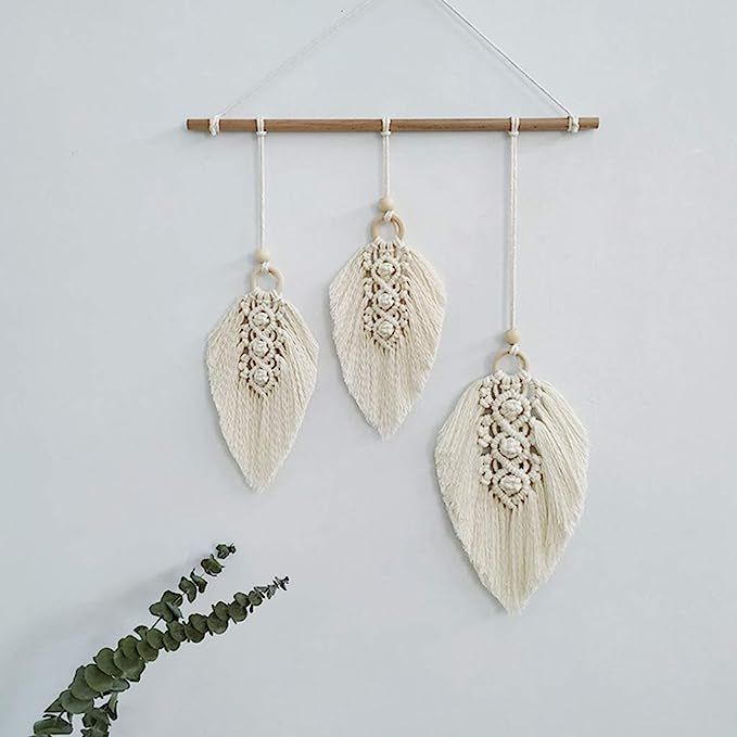 Clife Macrame Wall Hanging Feather Boho Chic Woven Leaf Tassels Decoration Cotton Ornaments - Boh... | Amazon (US)