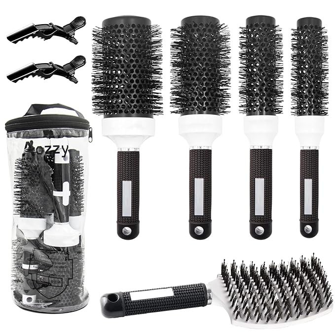 5Pcs Round Brush for Blow Drying, Round Brush Set with Boar Bristle Curved Vented Hair Brush, Nan... | Amazon (US)