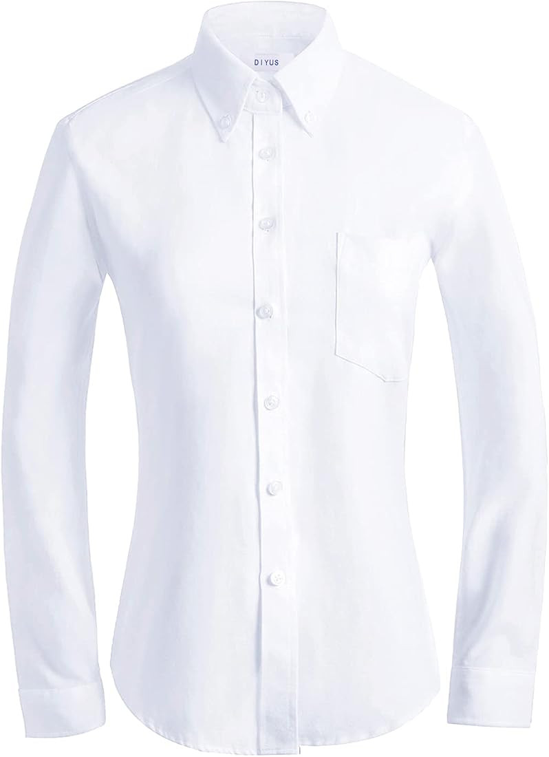 Button Up Shirt Women Long Sleeve Oxford Shirt Classic-Fit Cotton Work Blouse Wrinkle Resistant | Amazon (US)
