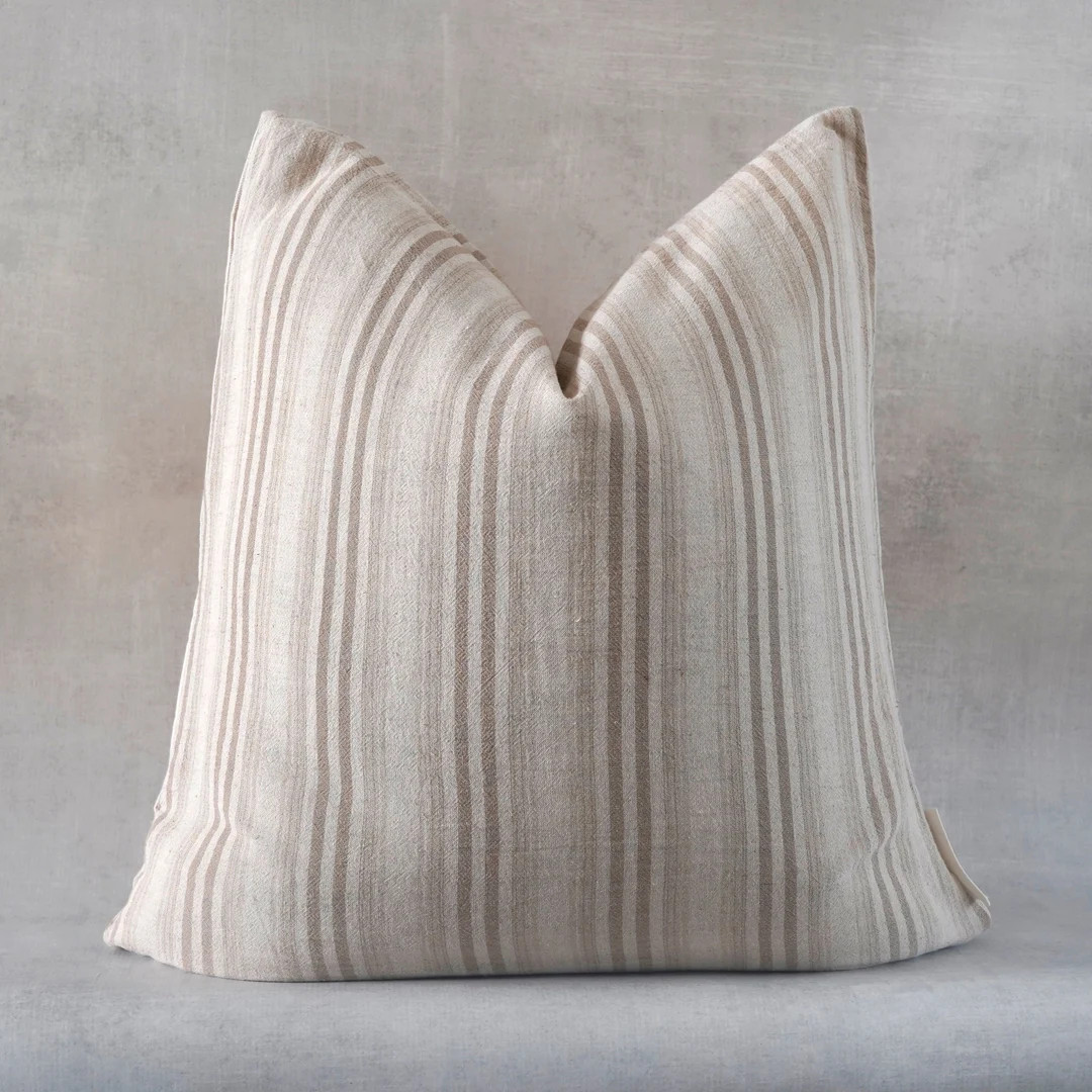 Neutral Taupe Stripes Pillow Cover | Woven Cotton Pillow Cover | Tan Beige Striped Accent Pillow ... | Etsy (US)