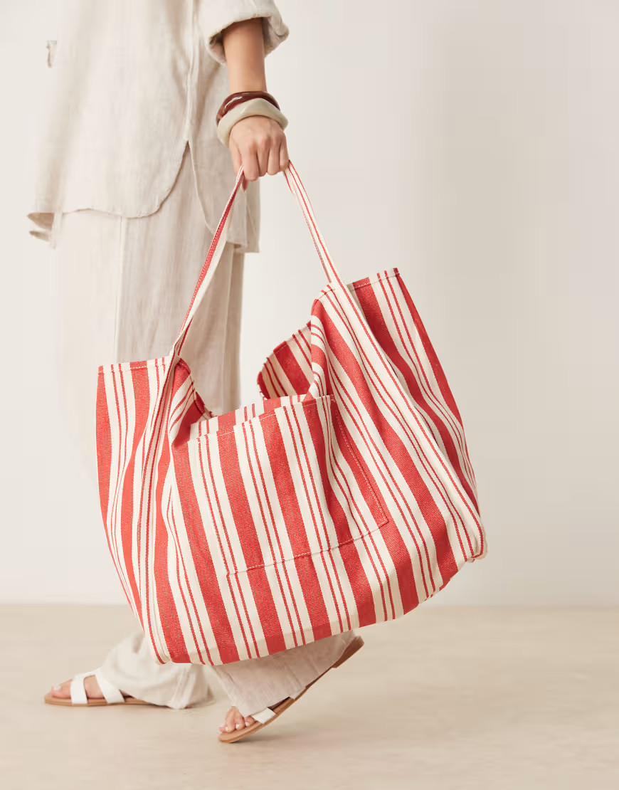 ASOS DESIGN red stripe slouchy tubular tote bag | ASOS (Global)