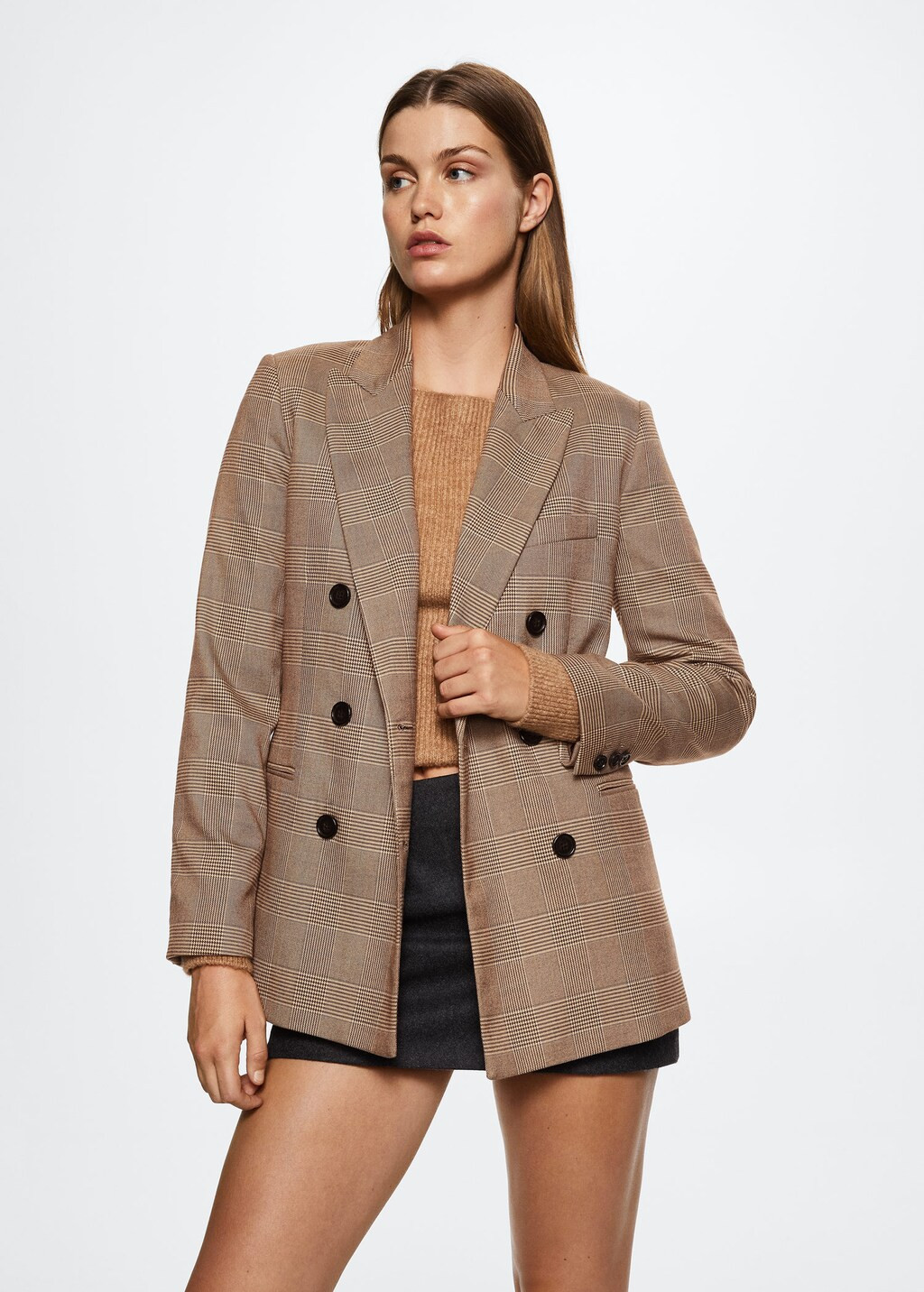 Double-breasted check blazer -  Women | Mango USA | MANGO (US)