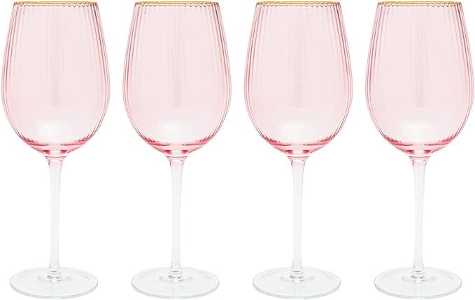 Vikko Décor Wine Glasses, Set of 4 Peach Blown Glass with Gold Rim, 14 Ounce Fancy Wine Glasses ... | Amazon (US)