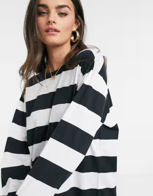 ASOS DESIGN oversized t-shirt dress with long sleeve in black and white stripe | ASOS (Global)