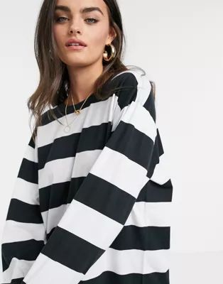 ASOS DESIGN oversized t-shirt dress with long sleeve in black and white stripe | ASOS (Global)