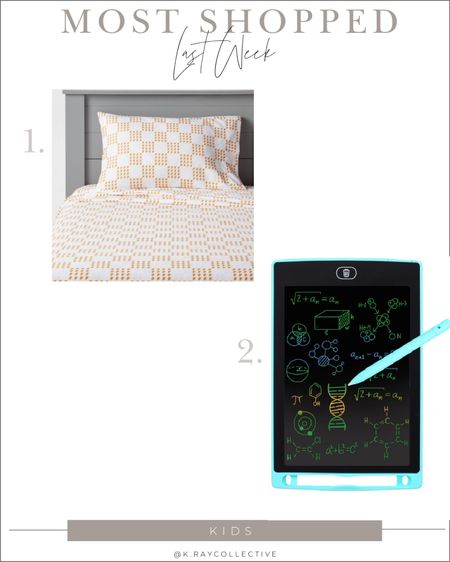 Two of our best selling links last week.  These kids lightning bolt checkered sheet sets just arrived, and are only $15. I own this style and love them.  This boogie board reusable drawing pad, is great for travel and even better for dinner out with the kids.  Doodle and erase over and over.

#bestsellers #kidssheets #kidsactivities #reusabledrawingboard #kidsgifts #kidsbedroom

#LTKFindsUnder50 #LTKHome #LTKStyleTip