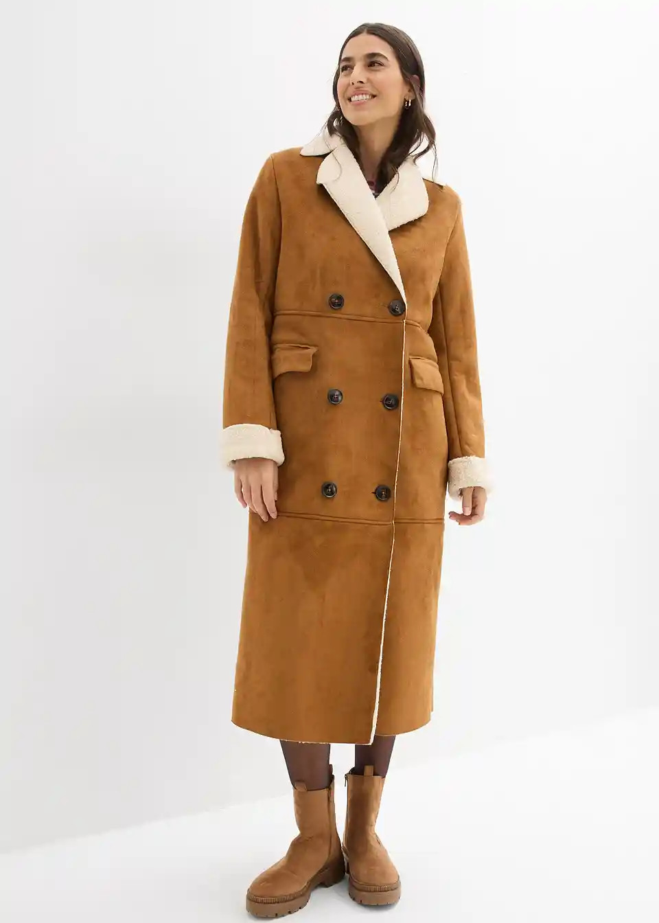 Lederimitat-Mantel mit Teddy warm gefüttert | Bonprix DE