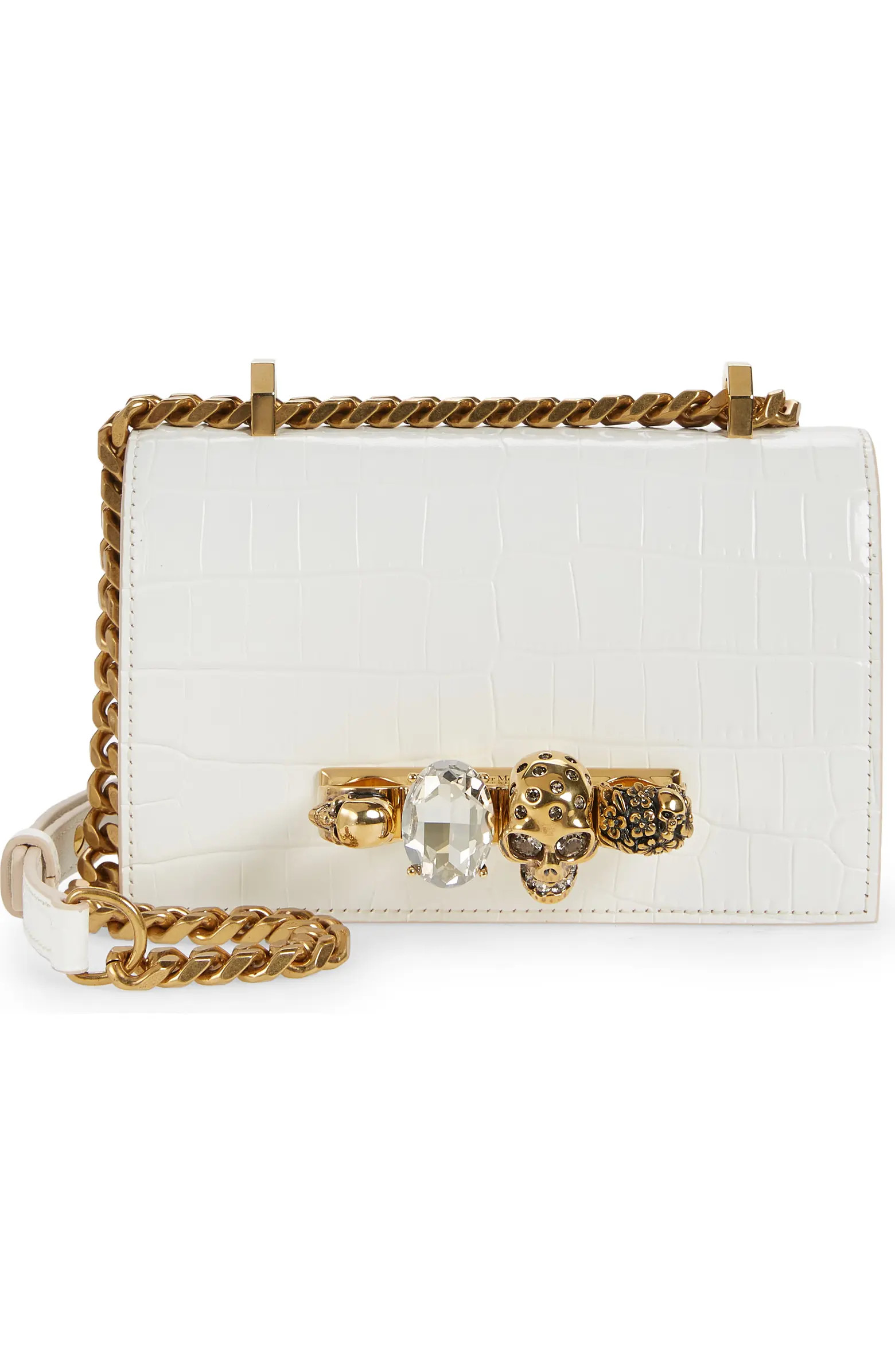 Alexander McQueen Mini Jeweled Croc Embossed Leather Satchel | Nordstrom