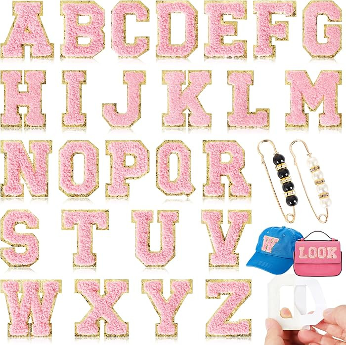 Chenille Letter Patches Self-Adhesive for Bags: NICEVINYL 26PCS Pink Fuzzy Varsity Patches with P... | Amazon (US)