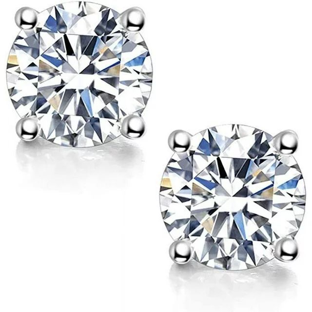 4 Prong 0.5 Carat Round Shaped Moissanite Solitaire Stud Earrings In 18K White Gold Plating Over ... | Walmart (US)